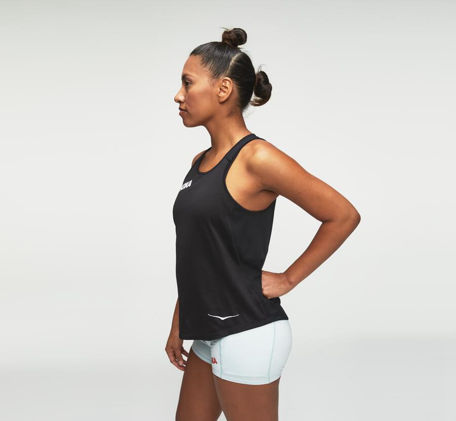 Hoka One One Performance Tank - Women Tops - Black,Australia OXW-270964